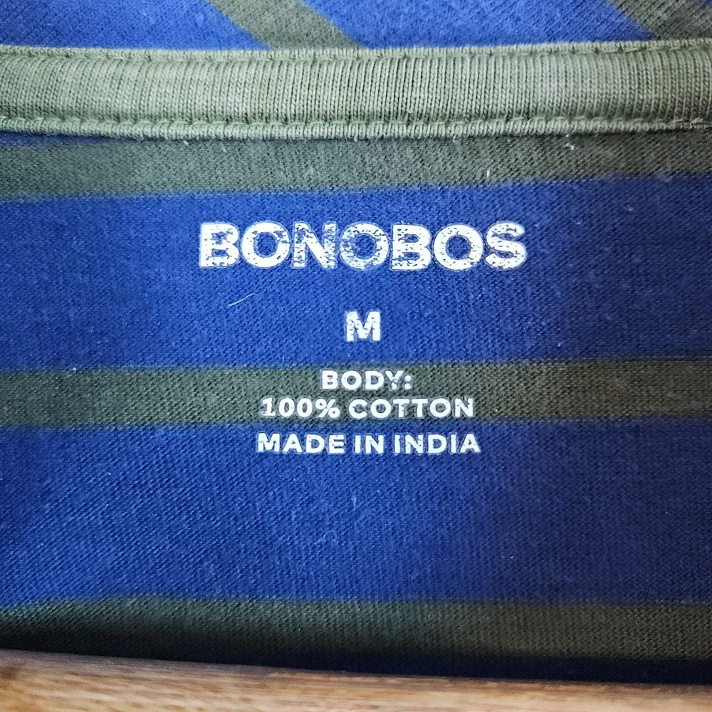 Bonobos Men's Blue/Green Striped Shirt Size M Long Sleeve 100% Cotton High‎ Neck